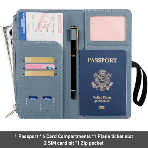 TIGARI Rfid Passport Wallet for Women, Travel Wallet Passport Holder for Travel, Leather Zipper Pocket Card Slots Purses, Travel Document Organizer Waterproof Travel Accessories (Blue)3