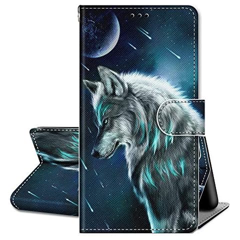 QC-EMART Case for Moto E7 2020 Flip Wallet, Phone Holster Wolf Pattern Shockproof PU Leather Protective Cover with Card Holders Magnetic Catch Stand View 360 Bumper for Motorola E7 (2020) Cover