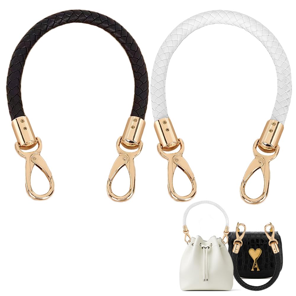 Correa Para Bolso Correas Bandolera Bolso Cámara 2 Correas Trenzadas Para Bolsos Con Mosquetón - Asas Ajustables 40cm Blanco Y 60cm Negro Mosquetones Bolsos Asas De Cuero Para Bolsos