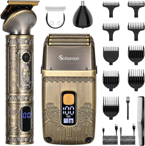 Scttomon T-Blade Hair Trimmers & Electric Shavers for Men Foil Shaver Beard Trimmer Men's Grooming Kit with Triple Blades Cordless