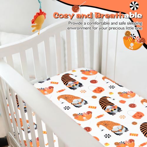 Image of JISEN Halloween Fitted Crib Sheets for Boys Girls 52x28 Inch Gnomes