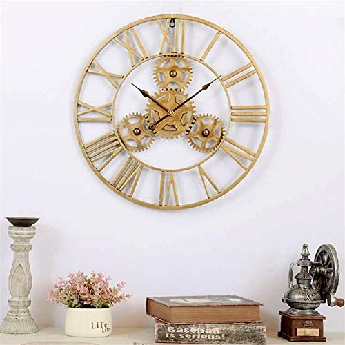 FOOSKOO Desk Clock Wanduhr Wall Clocks 50CM römische Ziffern Gang Wanduhr Runde Kreative Retro Eisen-Gang Wandbehang Uhr Wand-Deko Wohnkultur Cover