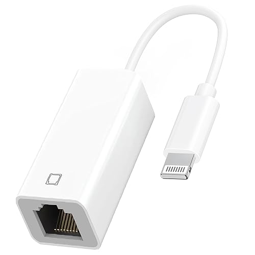 Lightning to Ethernet Adapter, [MFi Certified] Lightning to RJ45 Ethernet LAN Network with Connector Compatible with iPhone 14/13/12/11/iPad/iPod Models,Supports 100Mbps High Speed,Plug and Play - Lightning to Ethernet Adapter