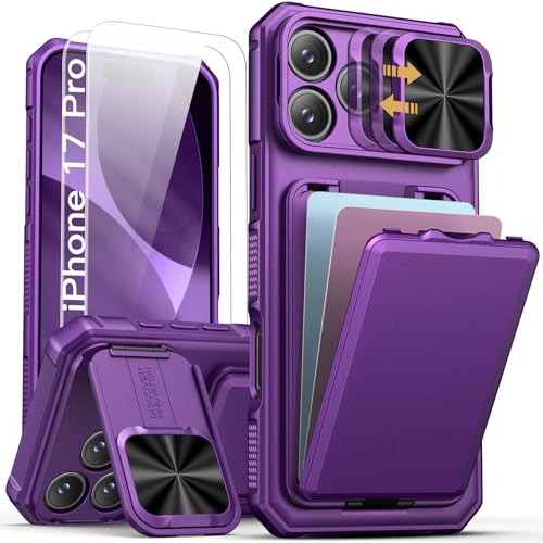 Image of SSLOTSCASE for iPhone 17 Pro Wallet Case with Screen Protector, Dark Purple