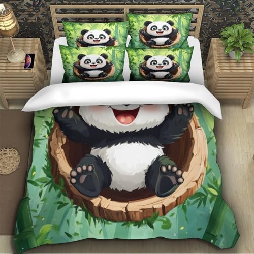 Housse de couette bébé panda 140x200 parure lit microfibre - 5