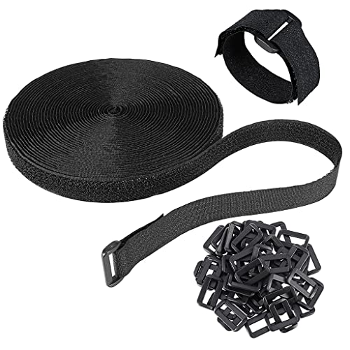 Image of HASTHIP Cable Organiser, Cable Ties Strap, Adjustable Multipurpose Hook and Loop Securing Straps for Wire Tie Curtain Marker Straps Belts, 5m+25 Plastic Buckles