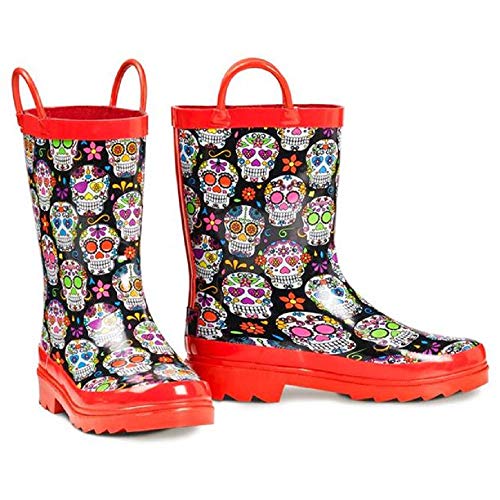 Girls Jentri Colorful Skull Rubber Rain Boots (Multi, medium)