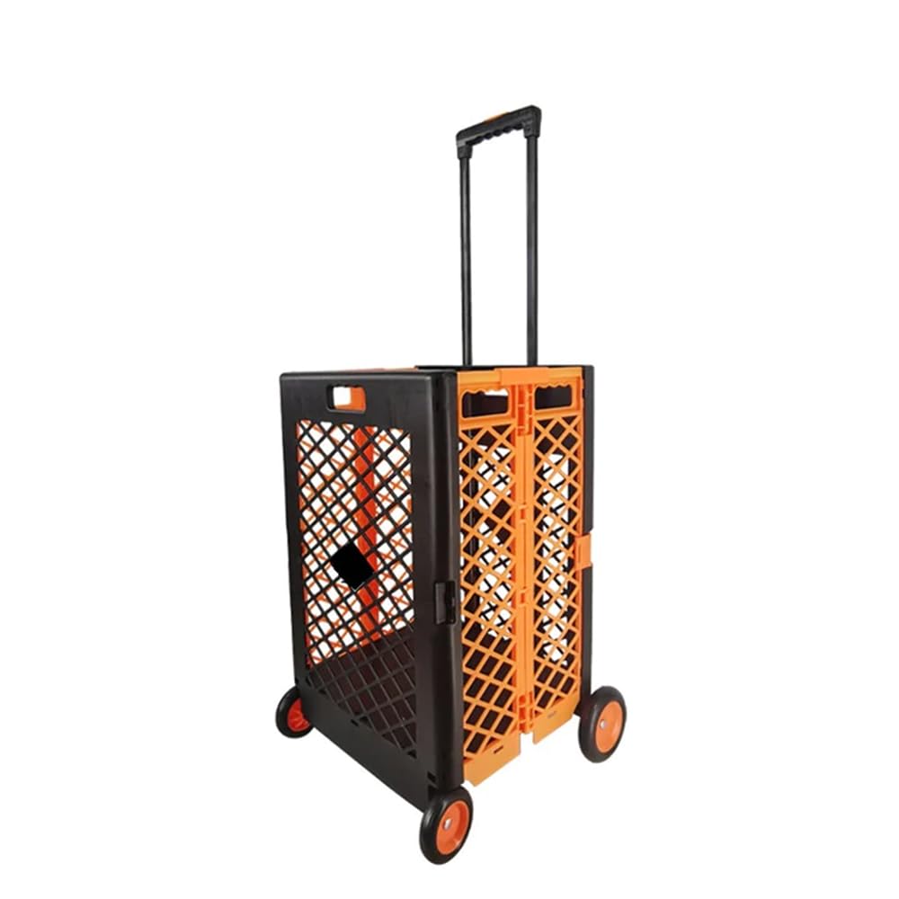 Rubik63L Large Shopping Trolley with 4 Wheels, Foldable Grocery Storage Supermarket Hand Cart for Daily Use - Black/Orange