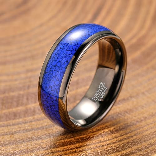 Vakki Black Blue Tungsten Rings for Men Women Lapis Lazuli Inlay 4mm 6mm 8mm Gunmetal Tungsten Carbide Engagement Wedding Band Domed Comfort Fit Size 5-122