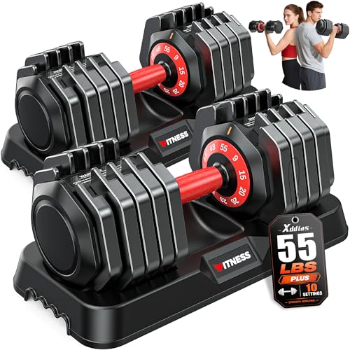 Image of XDDIAS Adjustable Dumbbells Set of 2 for Strength Training, One-Hand Quick Adjust, 25 /55 /80 /90 lbs Options, Anti-Slip Grip Handle, Compact Home Gym Weights for Men Women