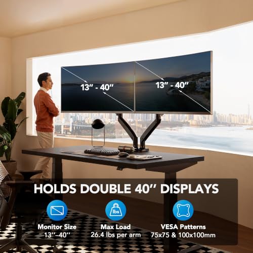 Image of HUANUO Dual Monitor Stand for 13″-40″, Premium Dual Monitor Mount with USB, Height Adjustable Monitor Stand for 2 Monitors, VESA Mount with Clamp /Grommet Base, Holds 26.4lbs per Arm, HNDS7
