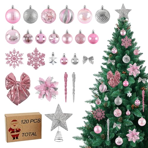 Joyblossom 120 Stück Weihnachtskugeln Rosa Silber, Christbaumkugeln...