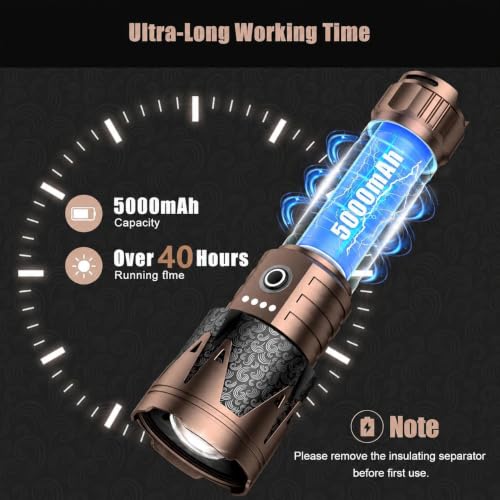 SKYFIRE Rechargeable Flashlight with Ignition Lens,5000 Super Bright Tactical Flashlights High Lumens Zoomable,6Modes,Waterproof LED Flash Light for Camping Essentials Outdoor&Home Emergency-Upgraded - Image 5