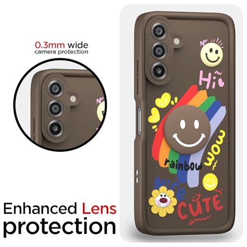 Image of Pikkme Back Cover for Samsung Galaxy M17 5G / A17 5G / F17 5G | Soft Silicone| Cute Rainbow Smile & 3D Cartoon Flower Design | Shockproof Raised Camera Protection Bumper Case (Brown)