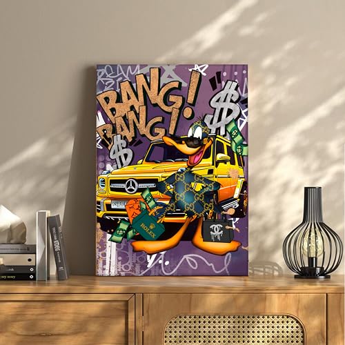 Image of Luxury Street Pop Art Duck Canvas Wall Art Painting For Living Room | Money & Success Graffiti Style Wall Painting | Modern Wall Decor for Home & Office, 41x56 cm