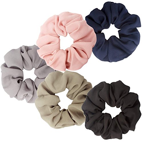 Hapdoo 5 Pack Hair Scrunchies Solid Color Chiffon Flower Hair Scrunchy Soft Hair Bobbles Scrunchy Hair Ties Ponytail Holder Hair Loop for Women