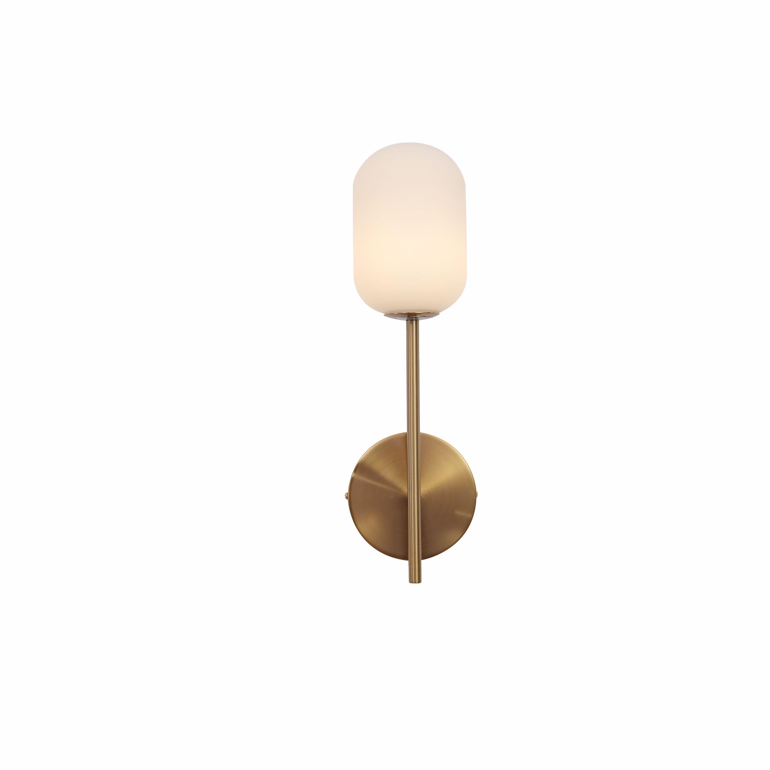 Tekled Gold Aluminium Bronze Myhome Metal Opal Glass Cylinder Wall Light | G9 Fitting | For Bathrooms Living Rooms Waiting Areas Receptions Cafes Boutique Hotels | Single Lamp (Bulb Not Included)