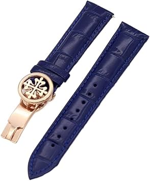 Genuine Leather Watch Strap 19MM 20MM 22MM Watchbands for Patek Philippe Wath Bands with Stainless Steel Deploy Clasp Men Women Color 10mm Gold Clasp, Size 19mm