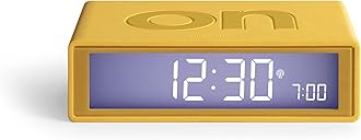 Lexon Flip+ Digital Alarm Clock for Bedrooms, Reversible On/Off Faces with Snooze function, LCD display & Touch Sensor Light, Radio Controlled & Battery Operated, Rubber - Yellow
