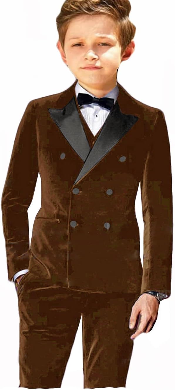 2 Pieces Velvet Boys Tuxedo Suit Double Breasted Peak Lapel Jacket Pants Ring Bearer Outfit Prom Wedding Party