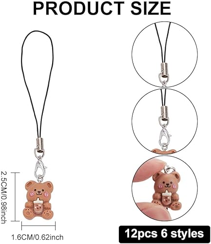 Miniatura 2 de 12 dijes de oso para teléfono, 6 estilos de correas decorativas para teléfono celular, dijes decorativos para teléfono celular, dijes de cordón para