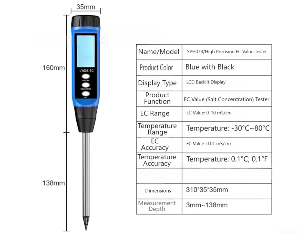 Misuratore di umidità del pavimento digitale pH display LCD (610) | Schermo LCD, valori chiari, pH 3-14, umidità 0-19,99 ms/cm, misurazione rapida dei secondi