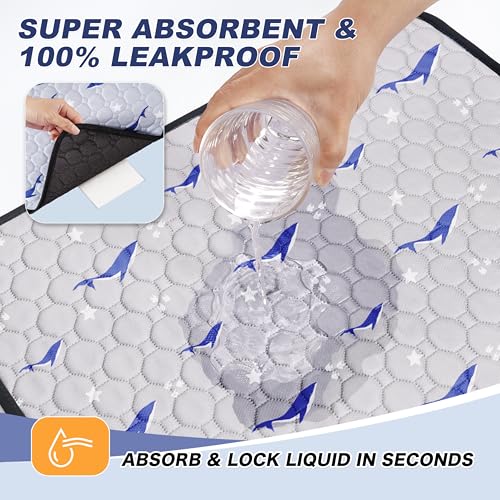 Image of Washable Dog Pee Pads, Non-Slip Waterproof, 48 x 48 in, 2 Pack, Dolphin | Super absorbent, waterproof and non-slip; washable, reusable dog pads for crates, playpens, floors, furniture and travel