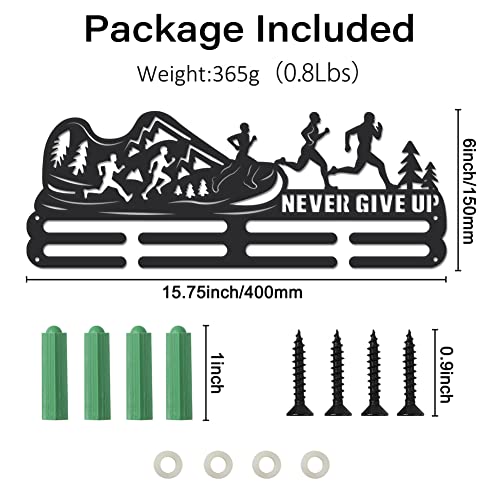 SUPERDANT Running Medal Hangers Never Give Up Medal Holder Personalised Medals Display for Runner Wall Mount Ribbon Medals Rack Gift for Athletes Man Woman Capacity about 10KG - Image 2