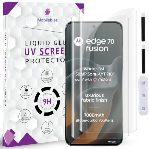 Image of Premium HD+ UV Tempered Glass Screen Protector For Moto Edge 70 Fusion 5G (6.78 Inch, Pack of 2) Full Adhesive UV Curved Screen Protector Case Friendly HD Clarity with installation kit