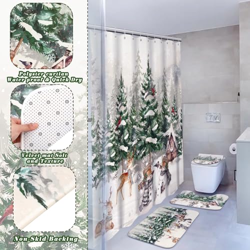Tapis et rideau de douche de Noël imperméable 180x180 avec 12 crochets