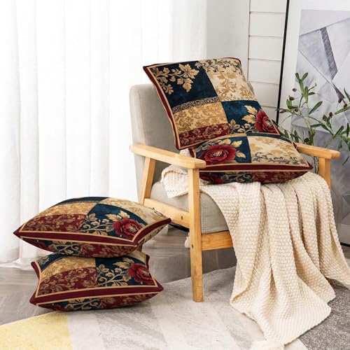 Image of ishro home Premium Cushion Cover 18 inch x 18 inch | Luxury European Mosha Fabric | Love at First Sight Designs | Hidden Zipper | Machine Washable, Non- Fading | (2, Jodhpuri Royale, 18 x 18 Inches)