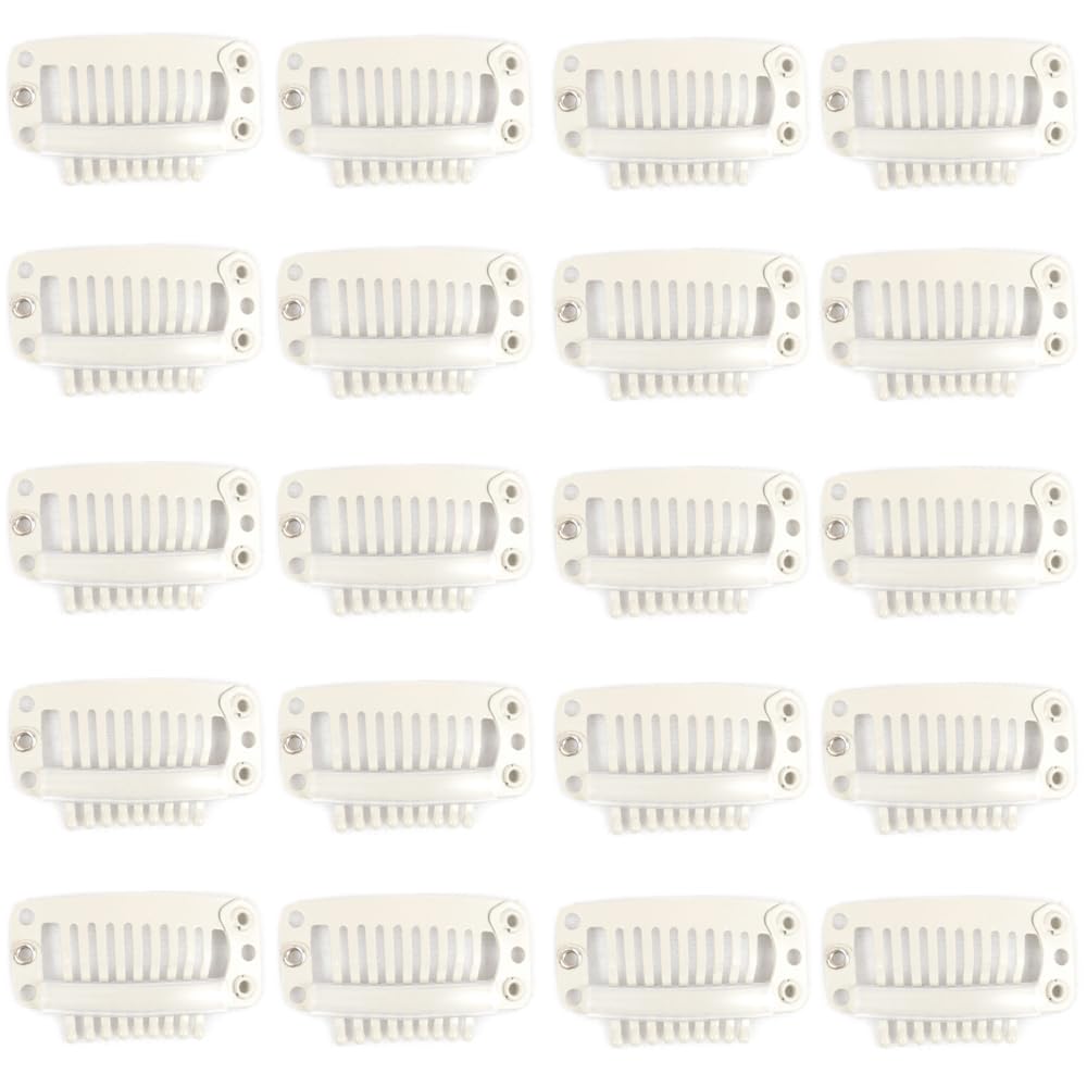 Lysilf Snap Clips for Clip in Hair Extensions U-shape with soft rubber 9 Teeth 6 Holes Stainless Steel Material 20 Pcs/pack 28mm (20Pcs, Beige)