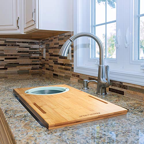 Tabla de cortar rectangular de bambú con colador y soporte para teléfono miniatura 2