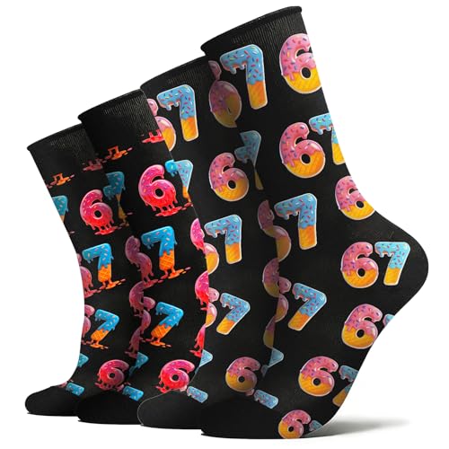 VZKOO 2 Pairs 67 Socks for Boys Girls & Adults Funny 67 Socks Meme Six Seven Ice Cream Drip Design