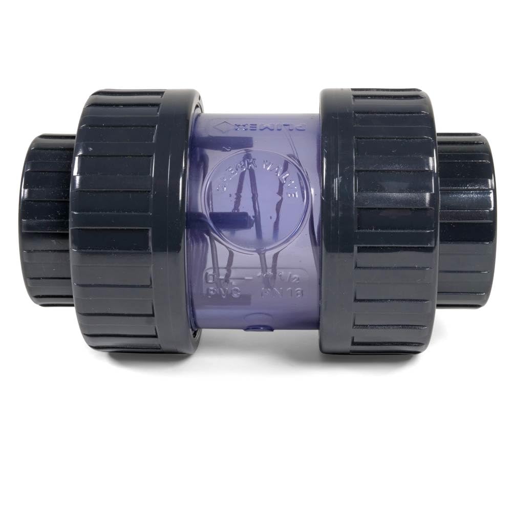 PVC-U Rückschlagventil 63 mm - Transparentes Kegelventil mit Edelstahlfeder AISI 302 - Klebemuffe EPDM Dichtung - PN16 DN50