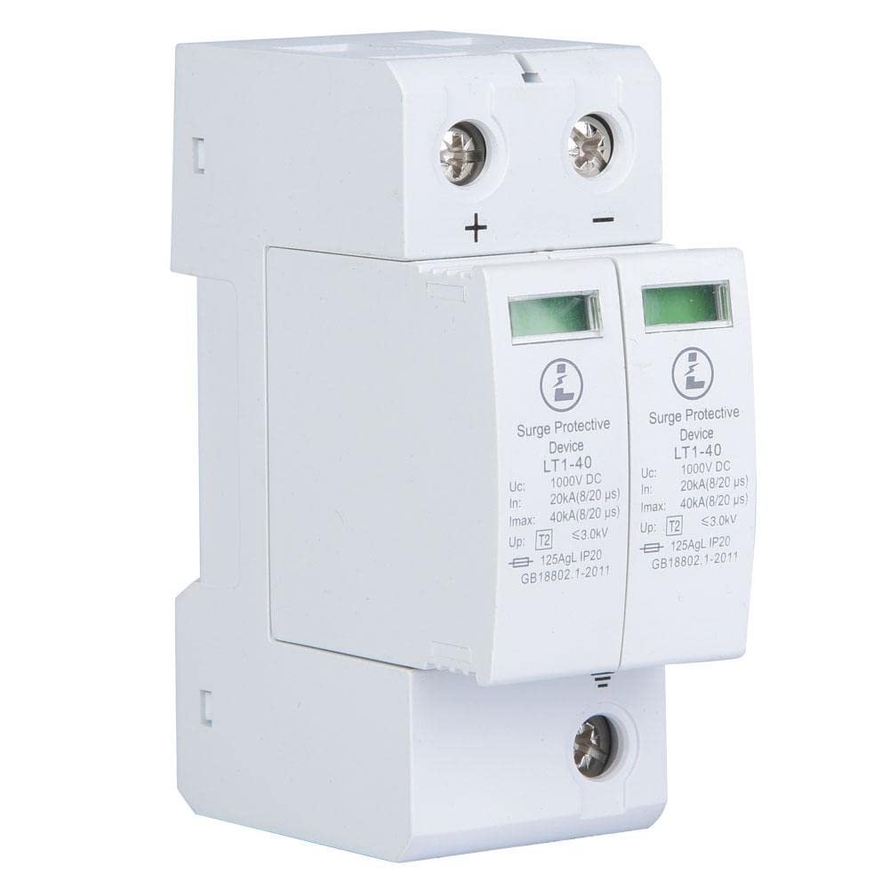Spd Protector 1000V,pare foudre + Voltage Arrester Device, 2P Protective Device DC Photovoltaic Lightning Protector Low-Voltage (20KA) 3.0KV (2P40KA)