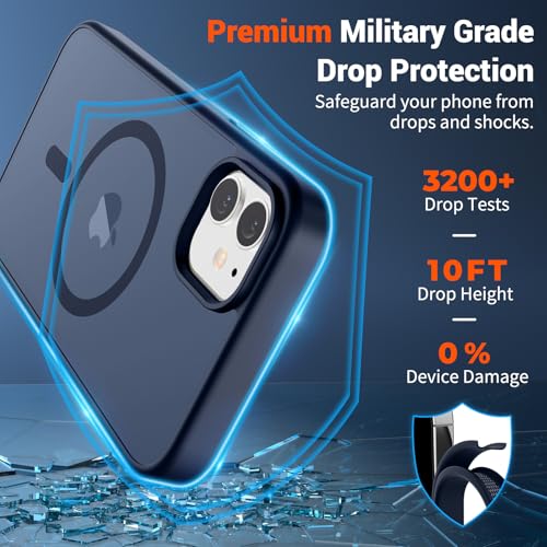 Image of SUPFINE Magnetic for iPhone 12 Case /iPhone 12 Pro Case with Screen Protector (Compatible with MagSafe)(Military Grade Drop Protection) Translucent Matte Shockproof Phone Cover,Dark Blue