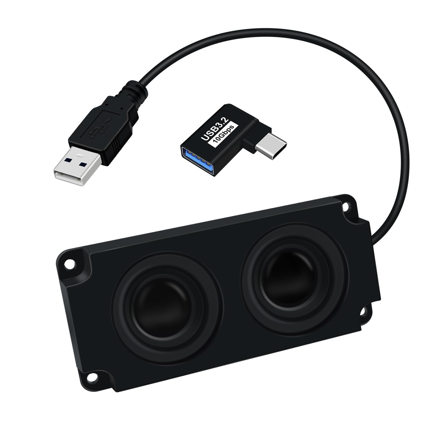 USB Desktop Lautsprecher 3W 20KHz Aktive Regallautsprecher Klein 2 Wege Kompakt Mini Soundsystem für Gaming, Musik, Computer, Handys, MP3, MP4 (Schwarz 0.7 m)
