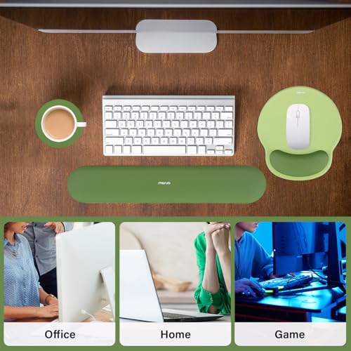 Image of MOSISO Wrist Rest Support for Mouse Pad&Keyboard Set, Circle Curved Ergonomic Mousepad&Coaster Non-Slip Base Home /Office Pain Relief&Easy Typing Pad with Soft Cloth&Raised Memory Foam, Olive Green