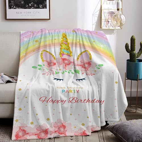 HZVRTN Manta infantil de unicornio, suave y rosa de unicornio, manta de franela para el hogar, regalo para niñas, sofá o cama, manta de forro polar (unicornio arcoíris, 100 x 150 cm)