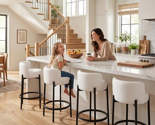 Image of CIMOTA Bar Stools Set of 4, PU Leather Counter Height Barstools with Low Back and Black Thickened Metal Legs, 26 Inch Modern Island Chairs for Kitchen Island, Bar(White, 4Pcs 26 inch Counter Stools)