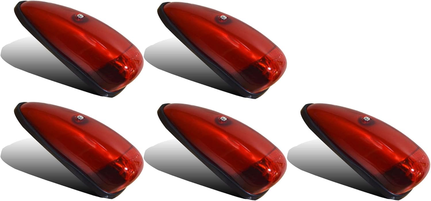 5 luci di posizione rosse sul tetto, kit luci di posizione a goccia, impermeabili, con lampadine da 12 V, per camion pesanti Compatibile con Kenworth Peterbilt Freightliner Mack