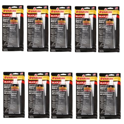 Image of Dynatex Black RTV Silicone Gasket Maker 3 oz Tube - Oxygen Sensor Safe, OEM Specs, 500F Hi-Temp, Oil /Water Resistant, Made in the USA (10-Pack)