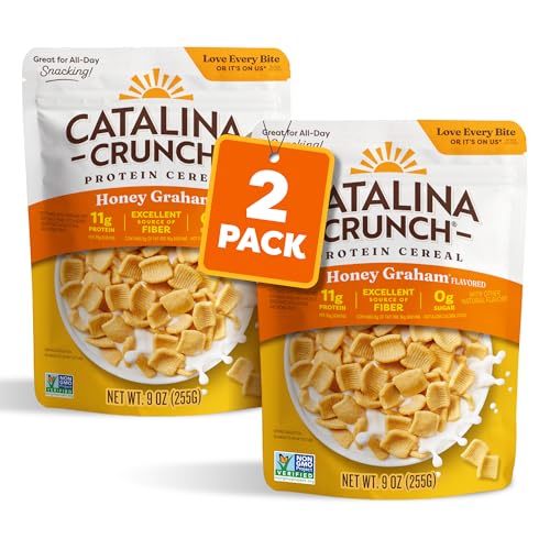 Catalina Crunch Protein Cereal - Sugar Free Breakfast Cereal with 11g of Protein - Gluten Free - Honey Graham - 9 oz. Bag (Pack of 2) (Packaging May Vary)