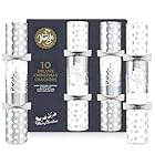 Deluxe Silver & White Christmas Crackers – 10 x 14" Luxury Recyclable Crackers with Quiz Card, Party Hat & Premium Gift – Elegant Silver Snowflake Table Decoration for Festive Dining
