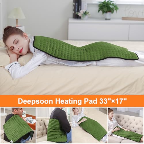 Image of Deepsoon Heating Pad,Electric Heating Pads for Back,Neck,Moist Heating Pad for Abdomen Shoulder Knee Legs,Dry /Moist Heat&Auto Shut Off,Mother's Day Birthday for Men and Women,Green Black,33x17 Inch