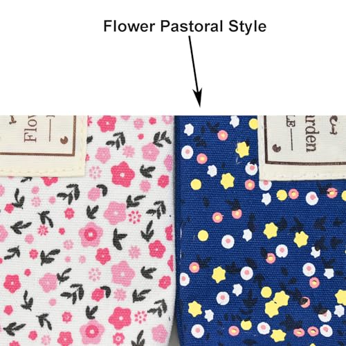 Image of Maydahui 2 PCS Flower Garden Pencil Case Large Capacity Canvas Pastoral Style Pen Pouch Holder Storage Bag Organizer Stationery Box Makeup Pouch Cosmetic Bag for Women Students Party Travel