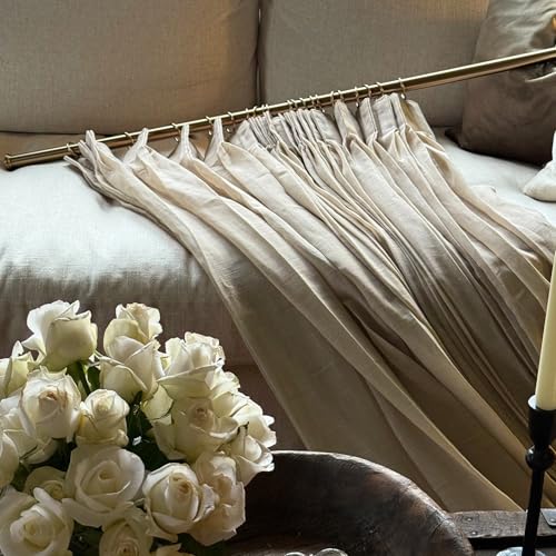 Image of TWOPAGES Light Brown Pinch Pleated Sheer Curtains, 72 inch W x 90 inch L, 2 Panels