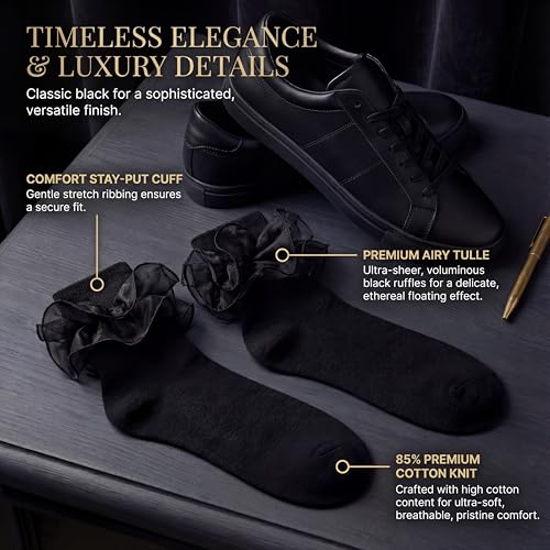 Image of Dicry Socks for Women, Big Ruffle Socks with Turn Cuff and Double Lace