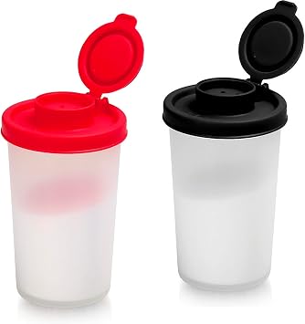 Salt and Pepper Shakers with Moisture Proof Lids, Large Spice Dispenser for Sea Salt and Black Pepper, Plastic Salt Shakers for Kitchen, Camping, Travel, Picnic and Lunch Boxes
